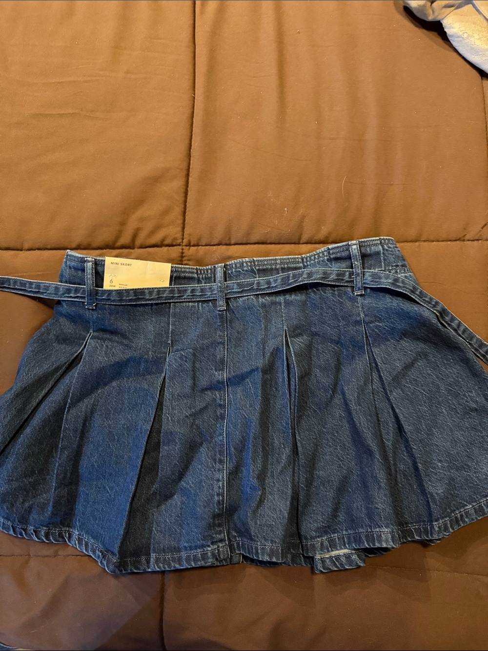 American Eagle Outfitters Dark Blue Denim Pleated Skater Mini Skirt